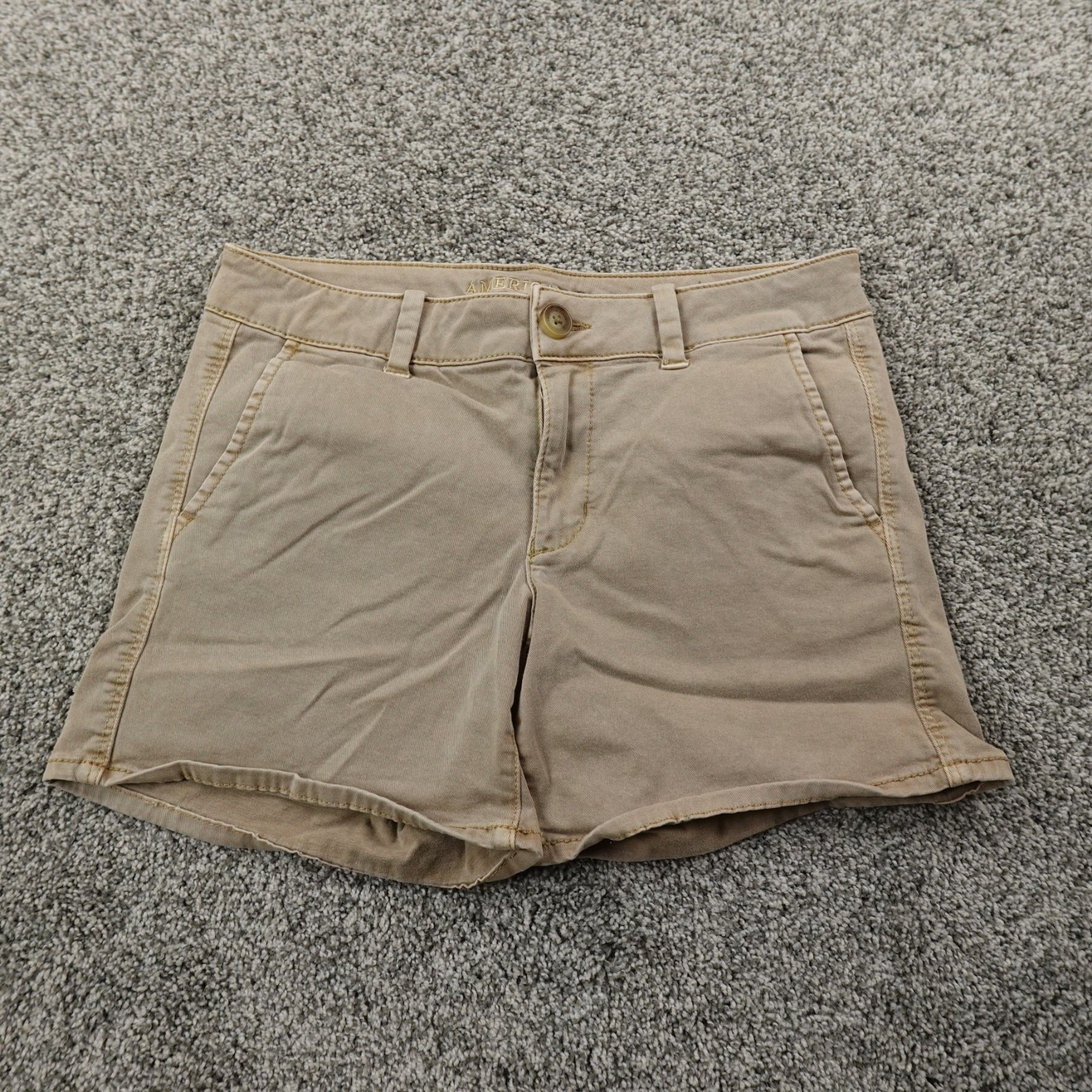 American Eagle Shorts Womens 8 Beiege Tan Chino Low Rise Mini Midi Stretch Y2k
